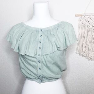 Free People Cropped Mint Boho Off Shoulder Top